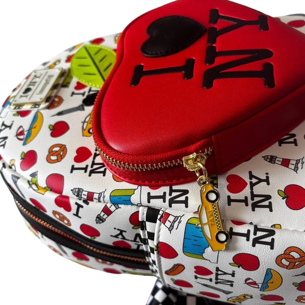 Loungefly I Heart NY Mini Backpack Big Apple Taxi AOP White Red ILNYBK0001 NEW